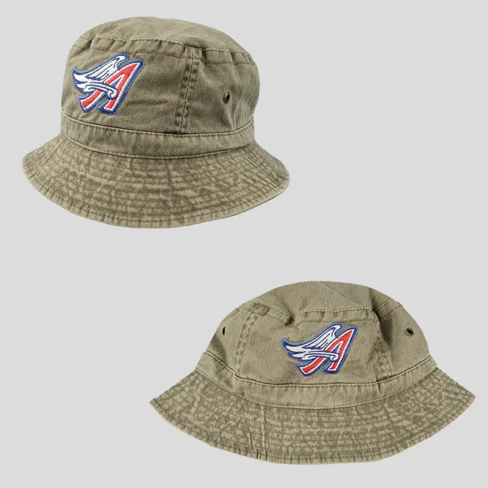 Vintage Pigment Khaki LA Angels Cooperstown Logo Patched Bucket Hat Bugaboo Hat