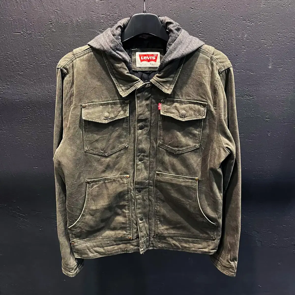 Levi's Khaki Multi-Pocket Collar Neck Detail Vintage Hooded Work Jacket