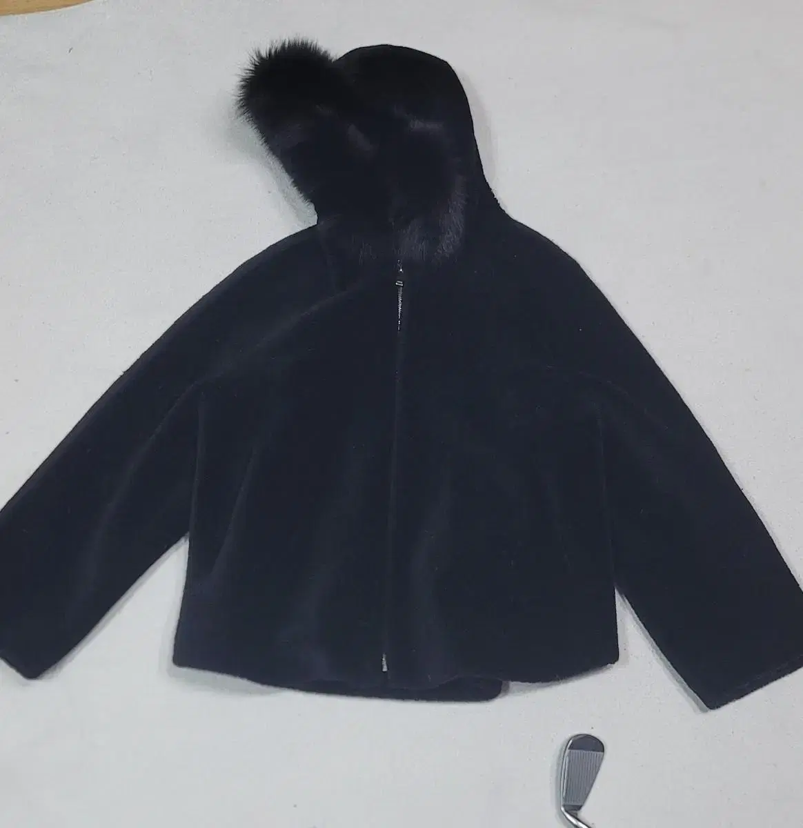 Black Fox Hooded Sheepskin Short Mouton 77~88