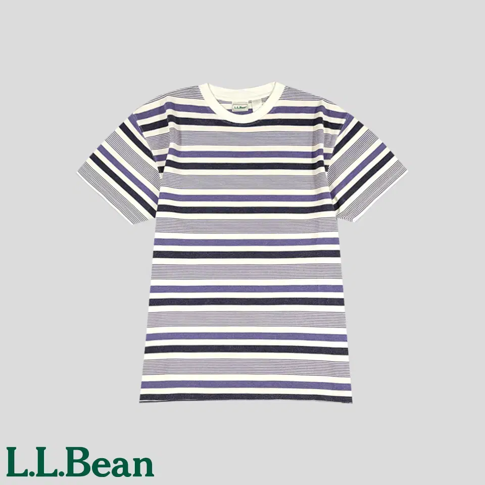 LLBEAN El Elvin Ivory Purple Stripe Amekazi Cotton100 Short Sleeve Tee