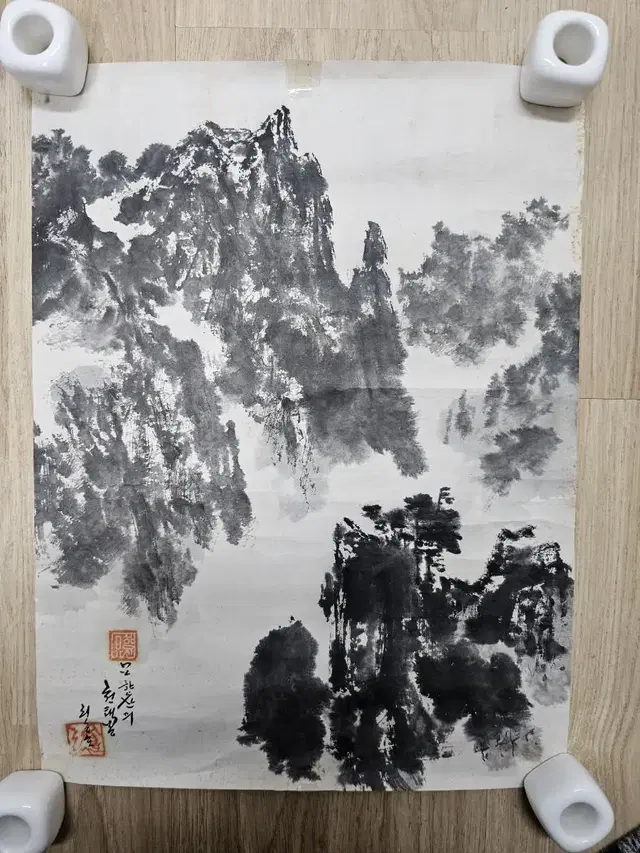 북한작가 리승환 북한산수그림 3장 일괄  30x40cm