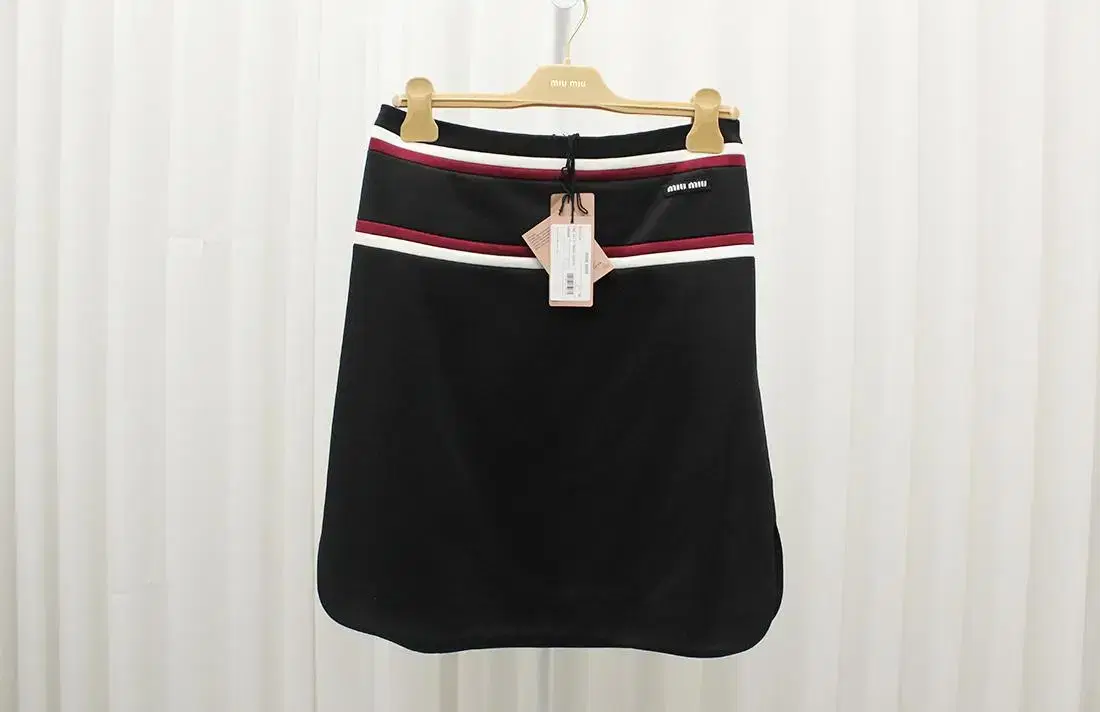 [Thrifty Daol] Miu Miu Logo Batch Striped Slit Black Chiffon Skirt 38