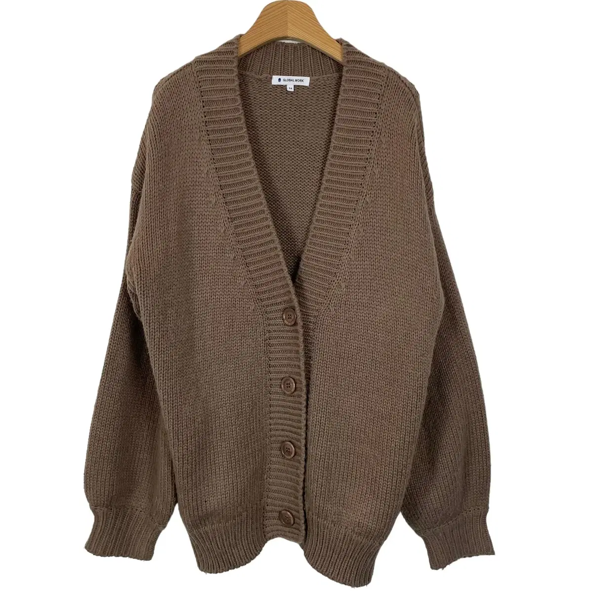 GlobalWork Brown V-Neck acrylic Knit Cardigan