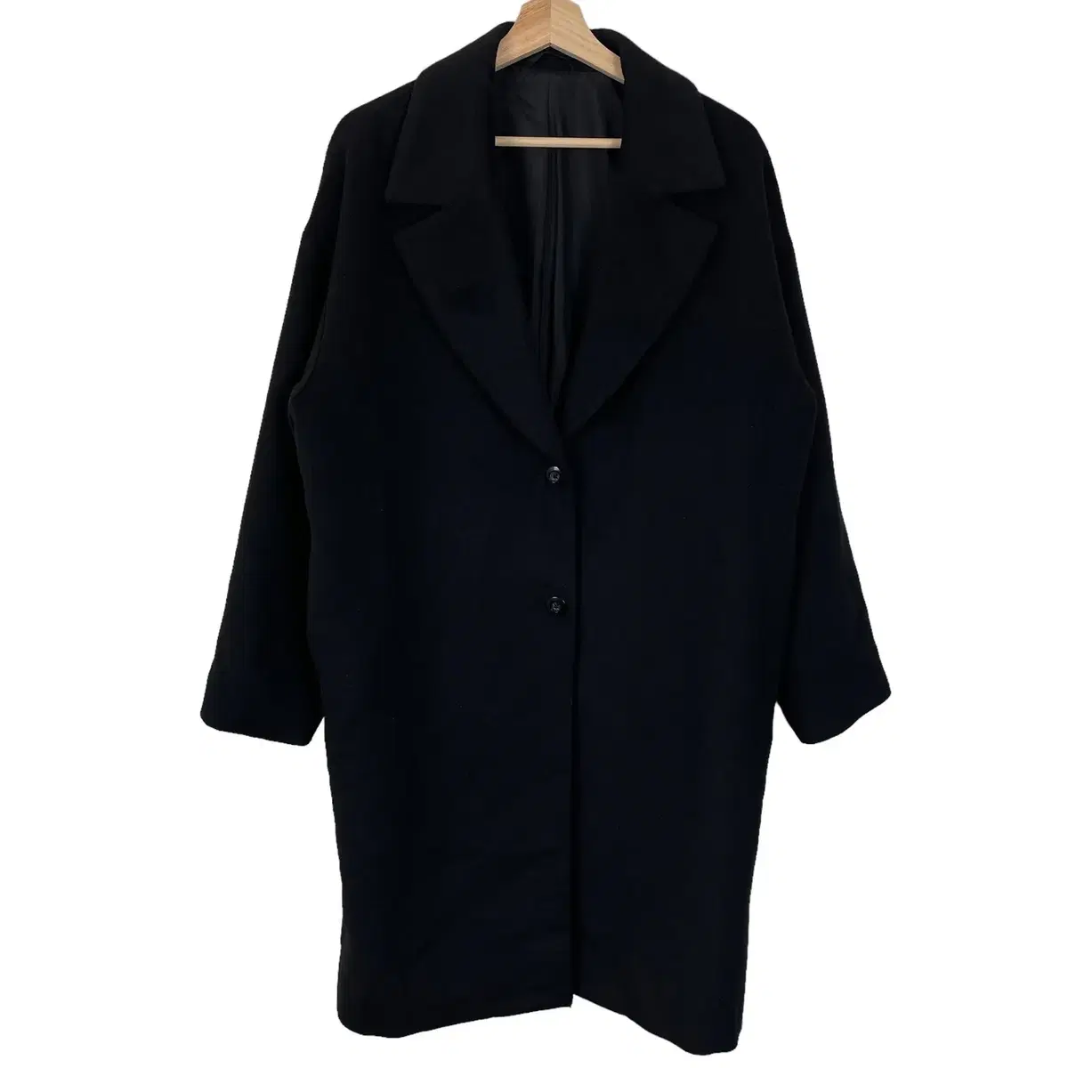 GU Black Wool-blend Poly Long Single Coat