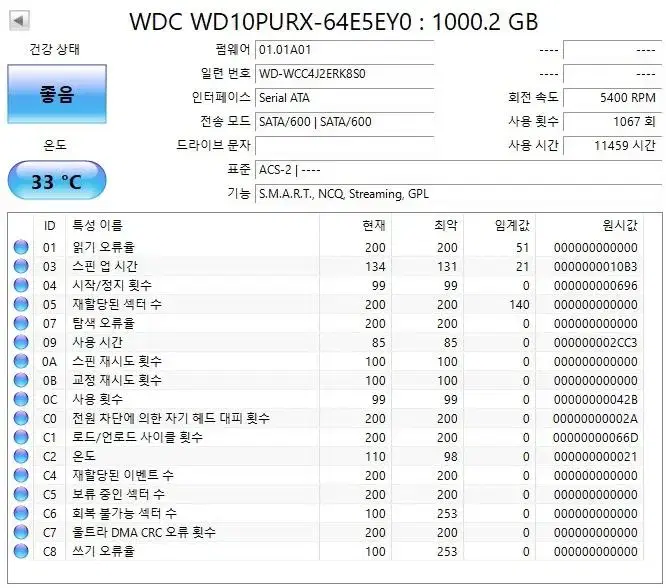 wd hdd 1tb blue 1개 , purple 1개