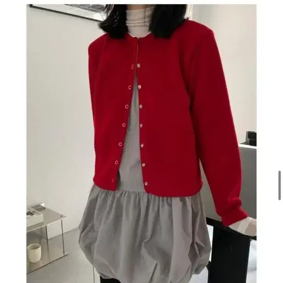 어나더랭귀지 snap cardigan red