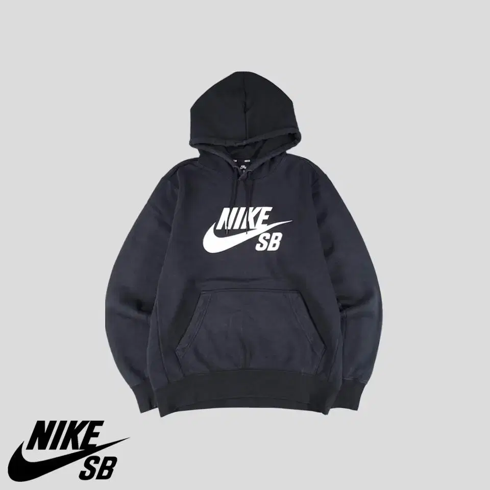 Nike SB Pigment Black Big Logo Print Cotton Blend Sweat Hoodie L