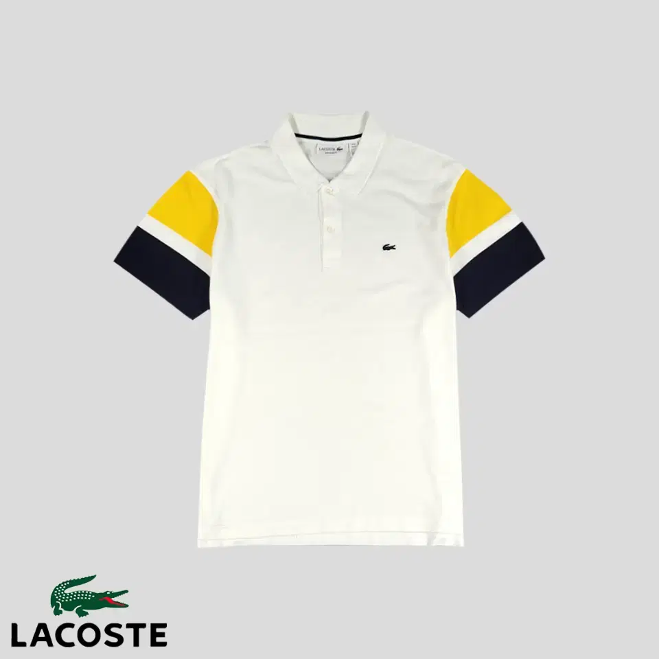 Lacoste White Yel Navy Croc Patch Regular Fit Cotton100 PK Piqueka