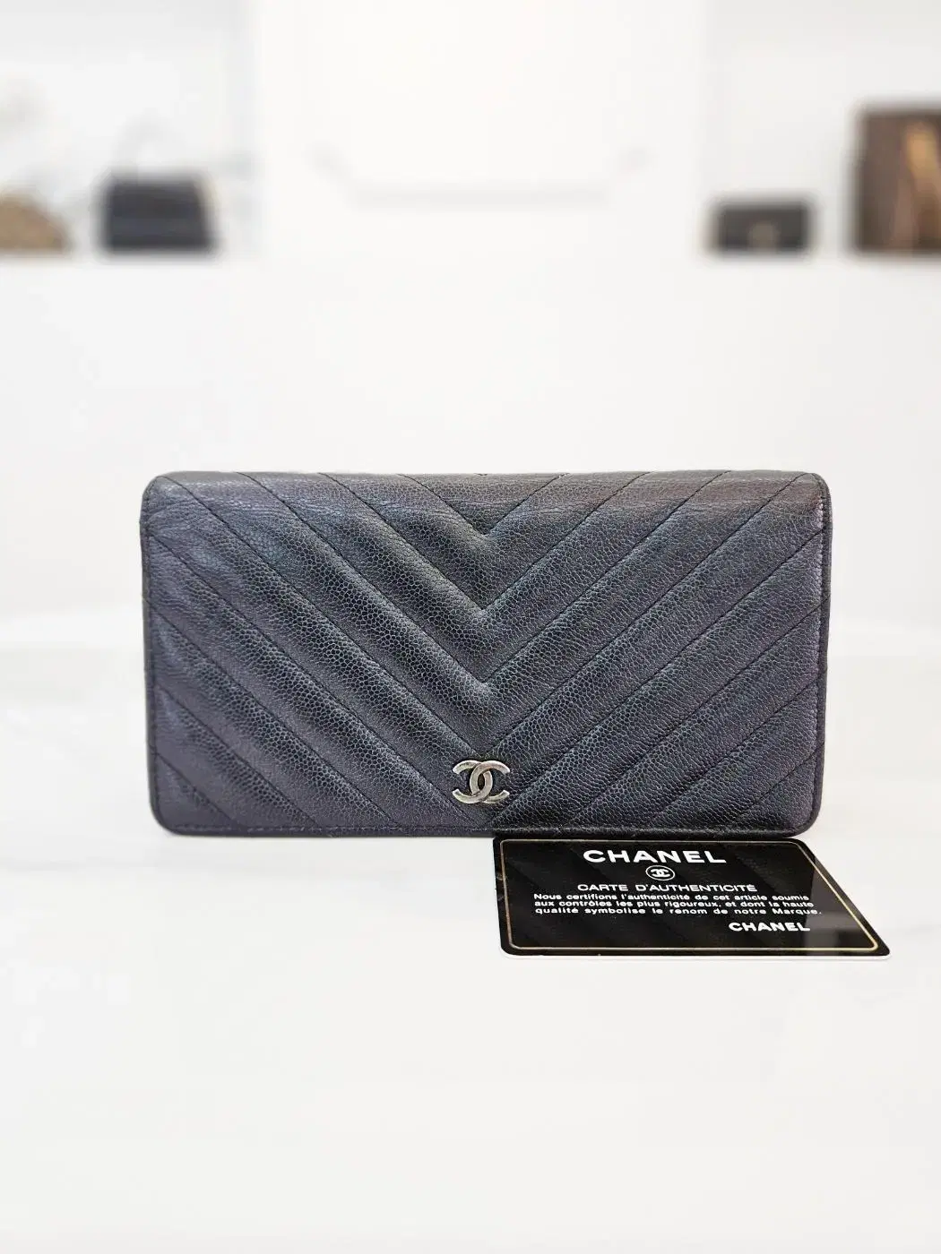 [Used Luxury All Ulsan] Chanel Chevron Long Wallet Black