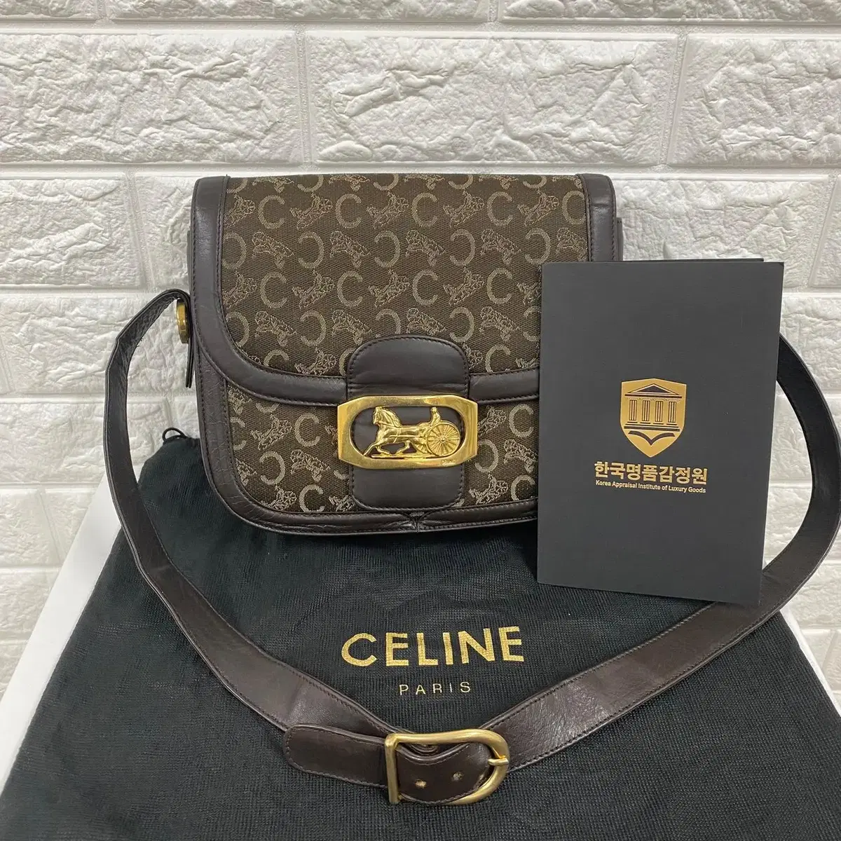 CELINE / 빈티지 셀린느 브라운 마카담 금장 마차 숄더백 / 마차백