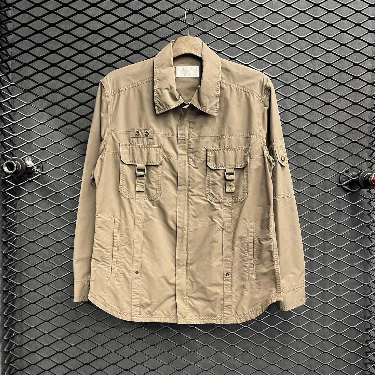 TIME Beige Multi-Pocket Kara-Neck Nylon Trucker Jacket