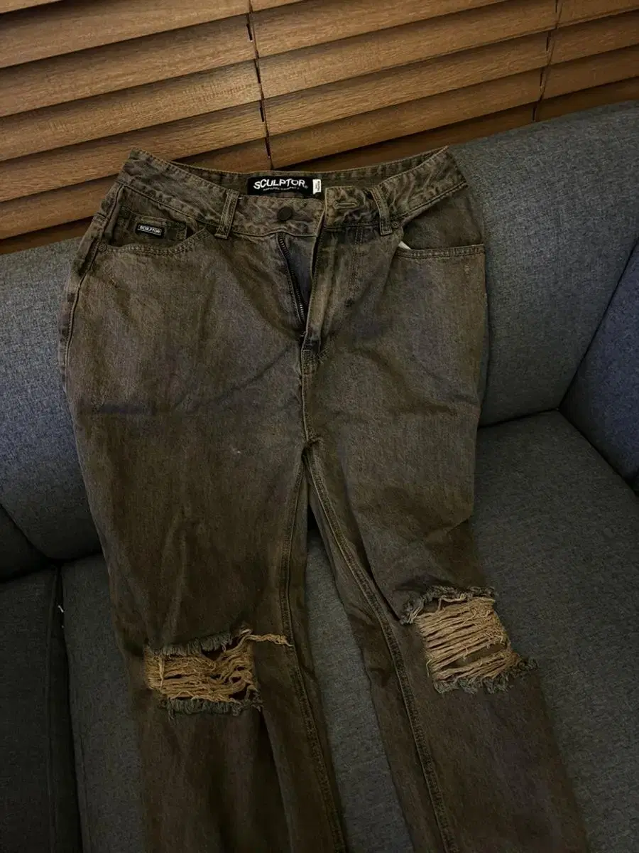 스컬프터 Destroyed Garment Dyeing Denim Pant