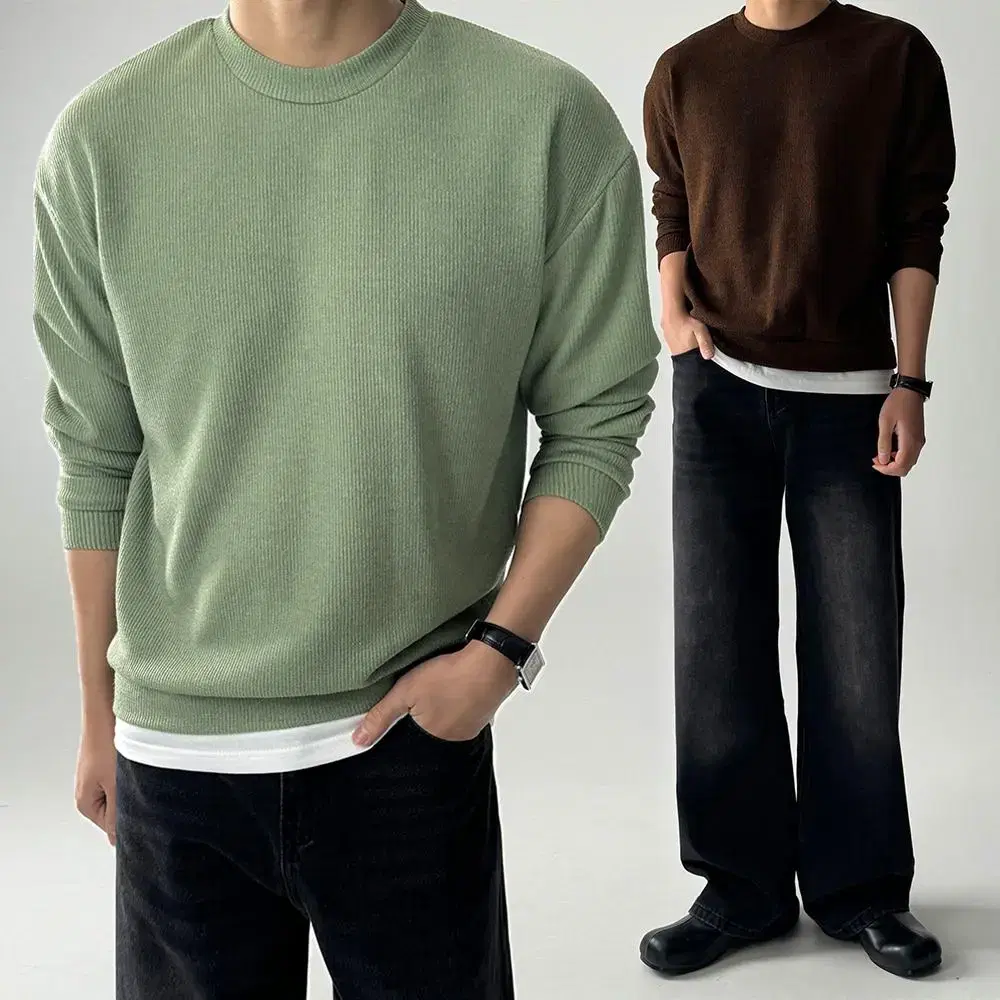 Ribbed Layered Muscle Fit Knit Men's Thin Knit Washable