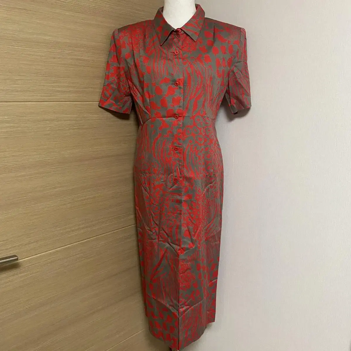 Japan Vintage Oriental Unique Red Short Sleeve Shirt ONEPIECE Long ONEPIECE Maxi Dress