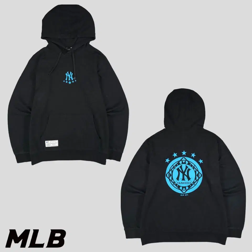 New York Yankees Sweatshirt with MLB M.L.B. Black Mid Logo Printed Backprinted Hoodie