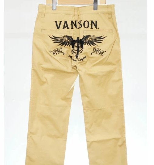 VANSON Vanson Men's Flying Bone Embroidered Chino Cotton Trousers Pants