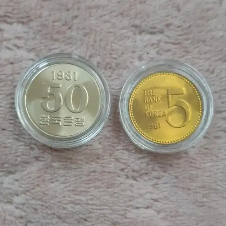 1981년 5원.50원 미사용 A급 2개 일괄.한국은행 주화 화폐 동전