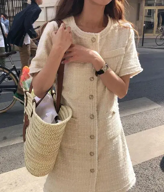 제이투유 swan tweed dress (cream, s)