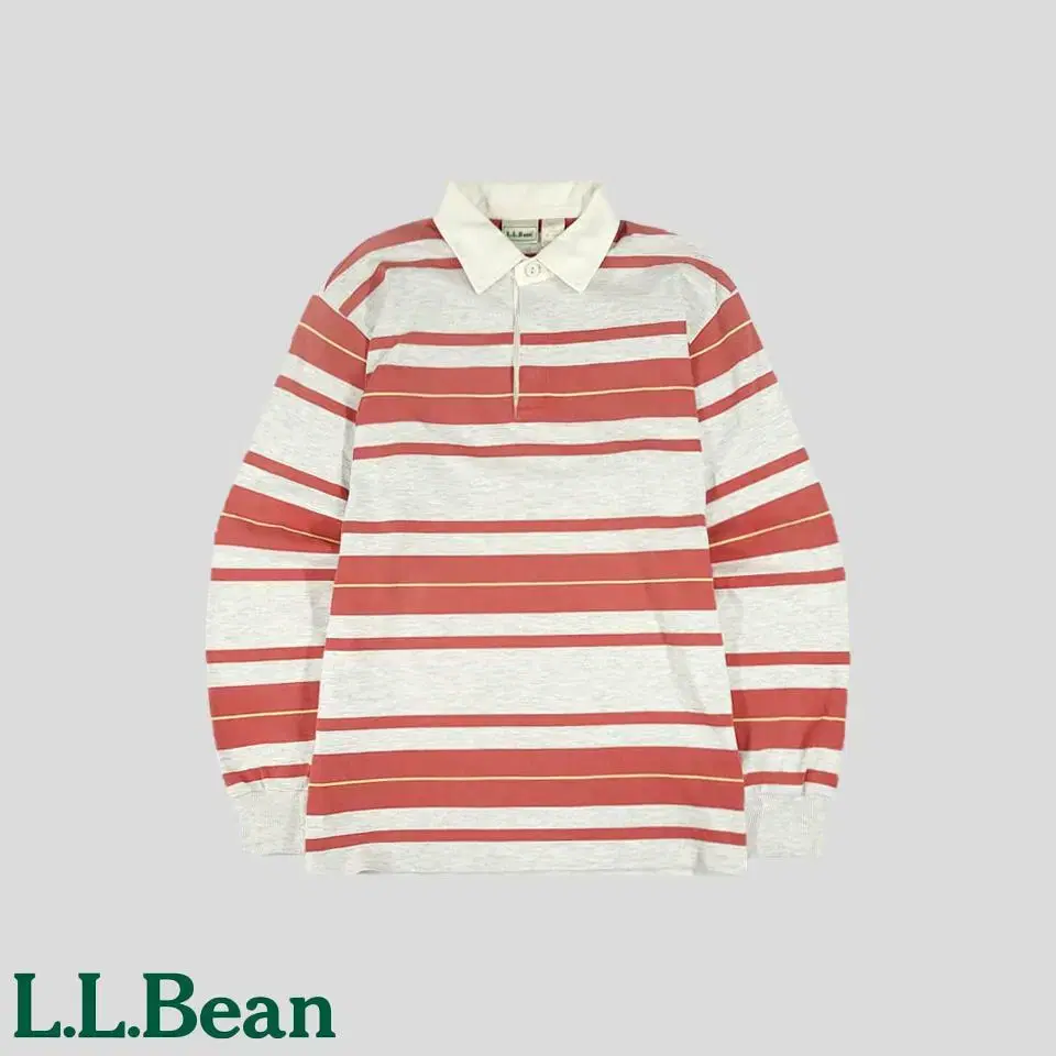 L.L.BEAN Elvin red-gray striped cotton100 kara neck long sleeve tee