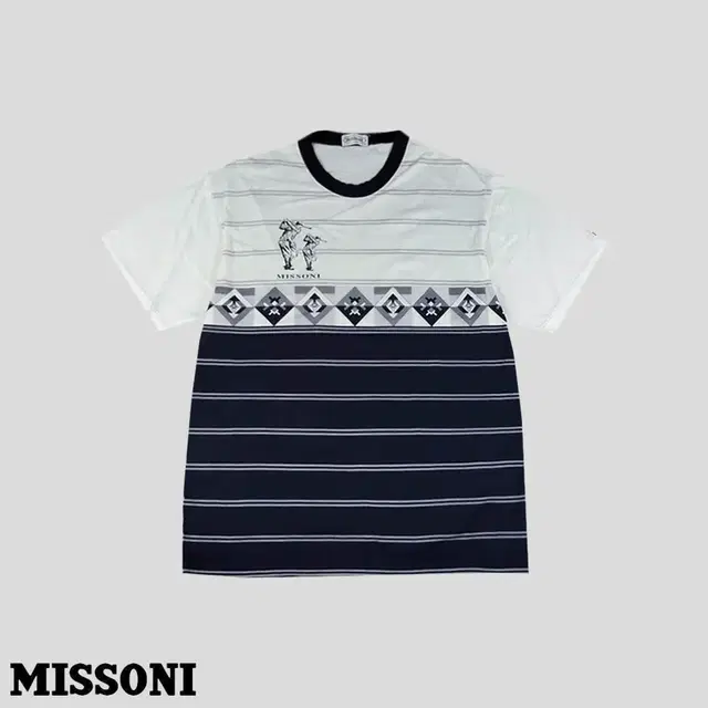 MISSONI 미쏘니 00s 화이트 네이비 스트라이프 배색 에스닉 패턴