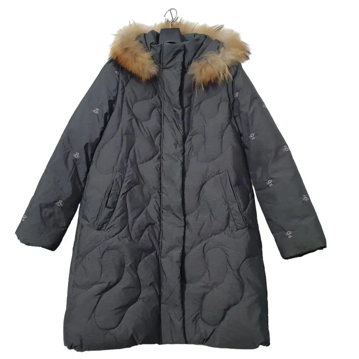 (size 66) TANKUS Women's duck down puffer raccoon fur color scheme gray