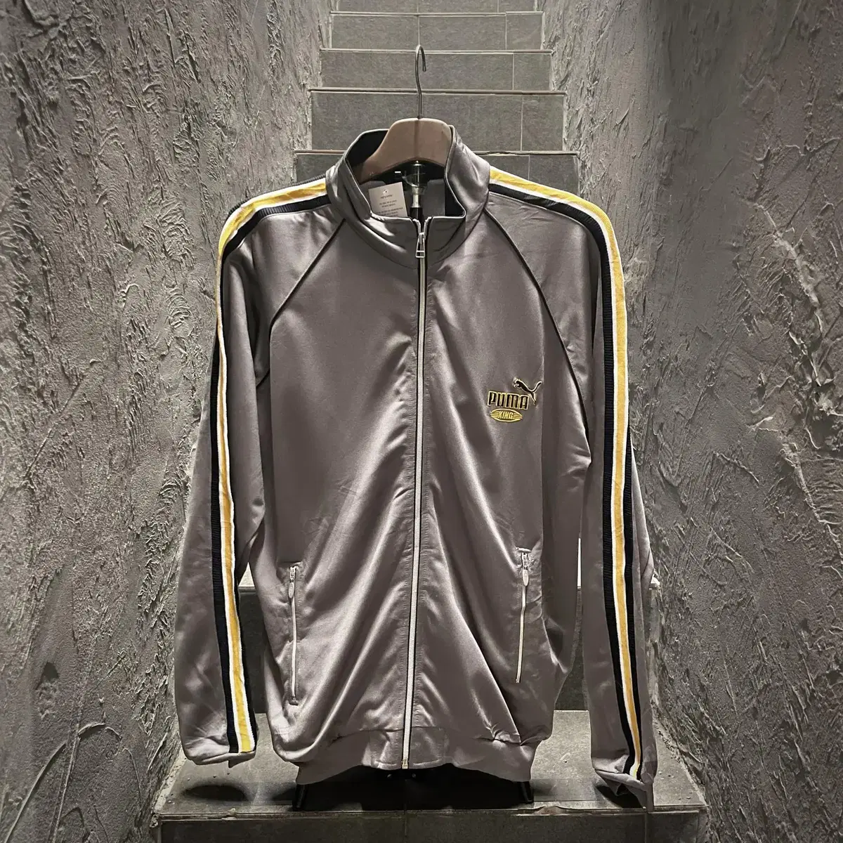 Puma jersey track top jacket Gray striped nylon details