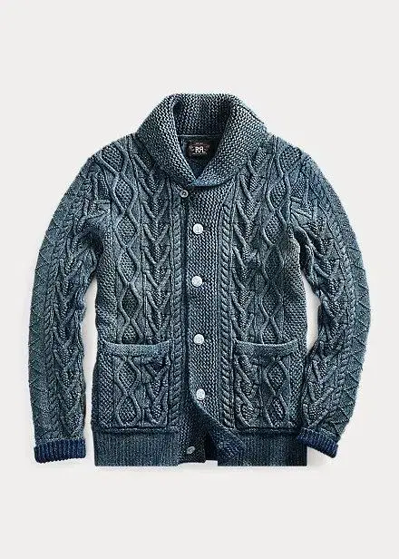 Double L RRL Indigo aran Shawl Kara Cardigan