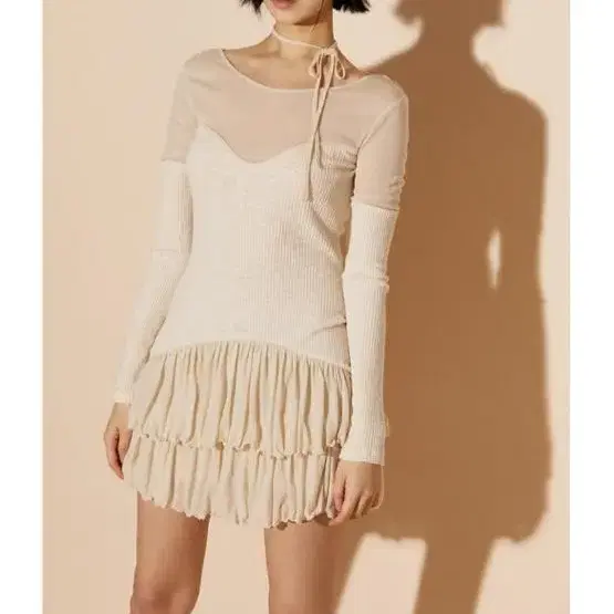 팝시즈 SHEER JERSEY DRESS-IVORY