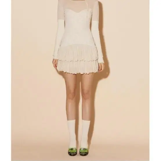 팝시즈 SHEER JERSEY DRESS-IVORY