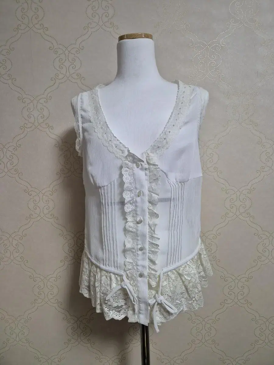 Mori Girl Vintage Captain's Lace Vest