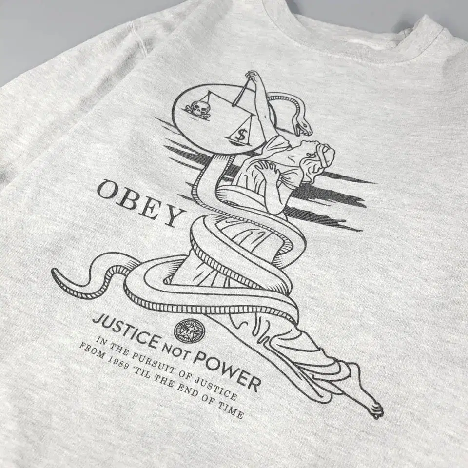 OBEY 오베이 그레이 JUSTICE NOT POWER 프린팅 코튼 폴리