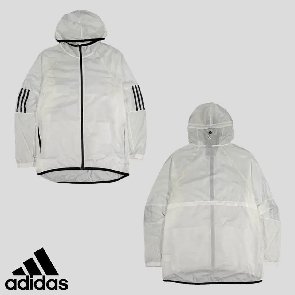 Adidas White Black Lined Ripstop Ultralight Hooded Windbreaker XL