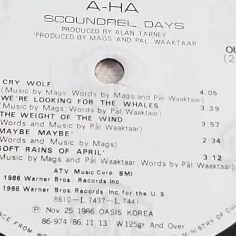 [LP] 아하 A-ha "Scoundrel Days" 바이닐 (86년)