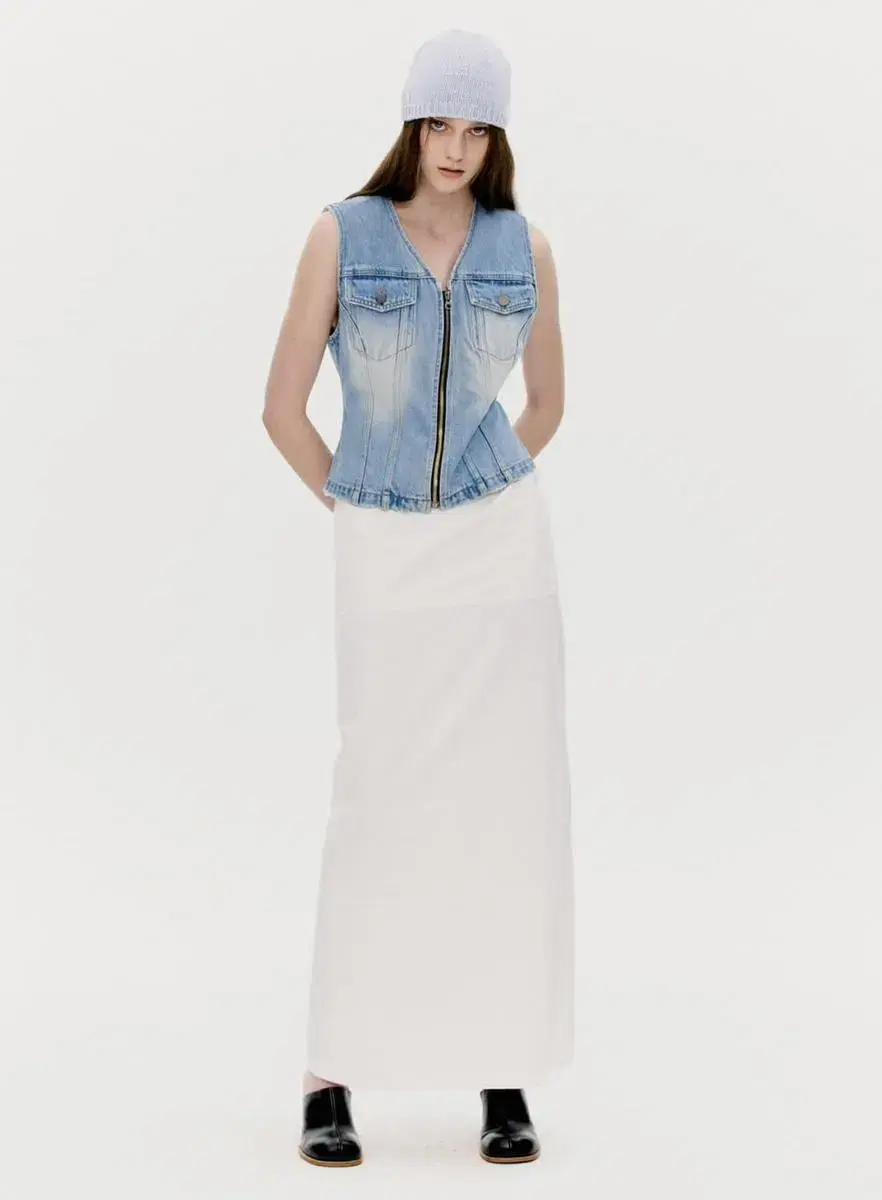 오픈와이와이 치마 POCKET MAXI SKIRT, WHITE