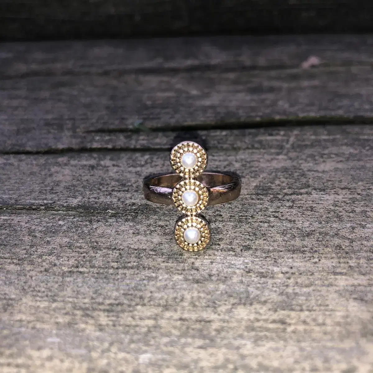 Vintage Good news gold pearl ring