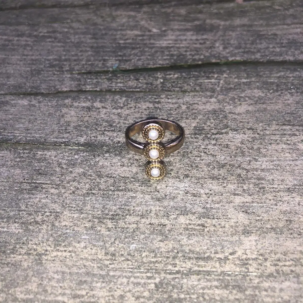 Vintage Good news gold pearl ring