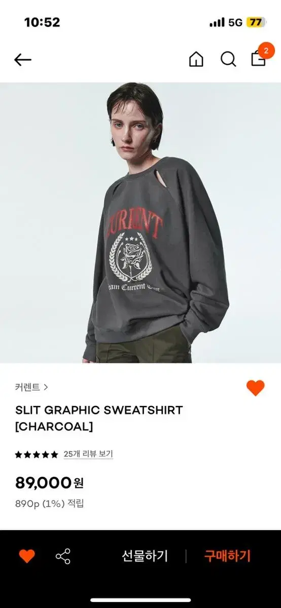 커렌트 SLIT GRAPHIC SWEATSHIRT [CHARCOAL]