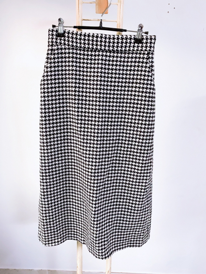 (Genuine) Men's Houndstooth Check Waistband Long Skirt(Women's 28-29)