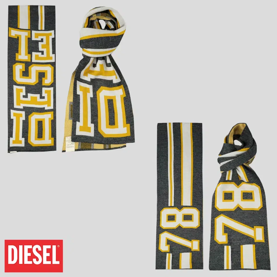 DIESEL 디젤 딥그레이 옐로우 화이트 스펠링 빅패턴 올드스쿨 아크릴