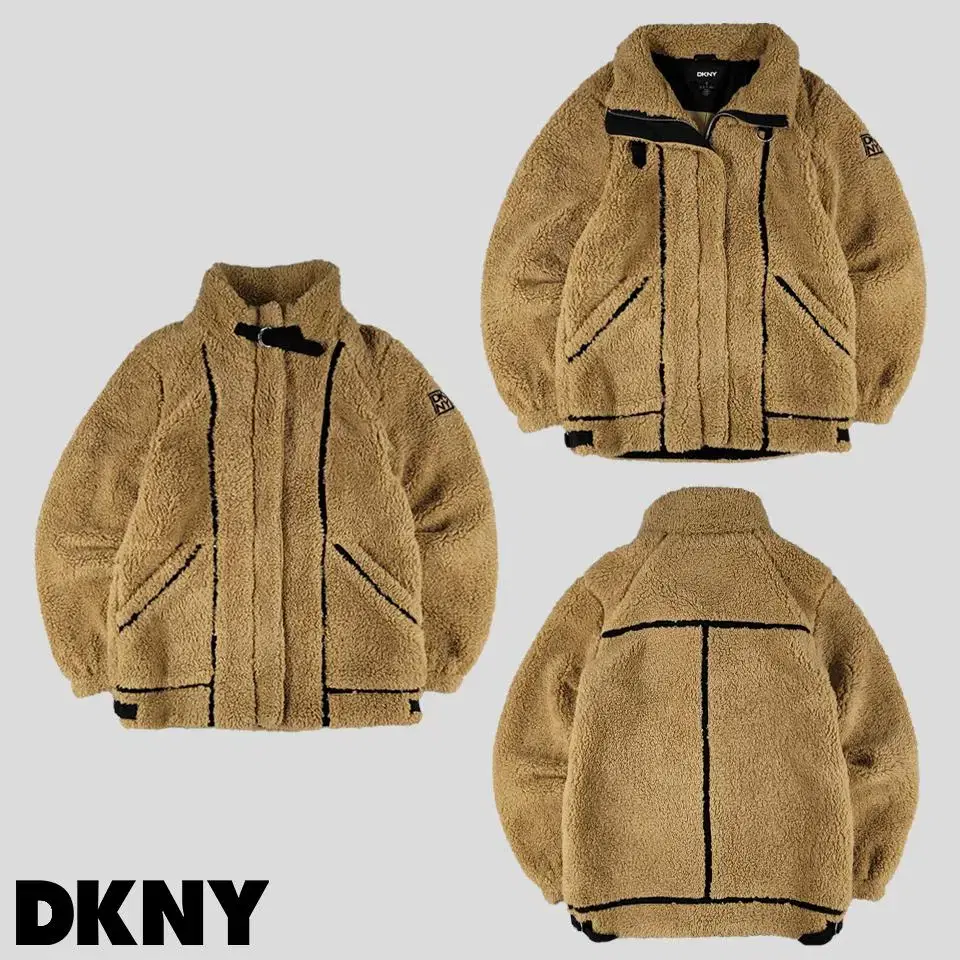 DKNY 디케이앤와이 베이지 암패치 네크비조 플리스 후리스 자켓 WOMA