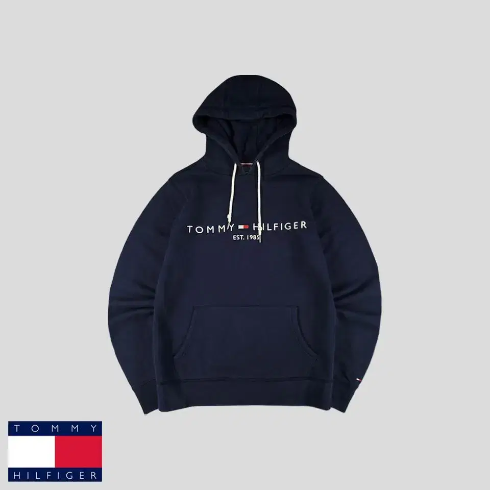 Tommy Hilfiger Navy Midlogo Kangaroo Pocket Brushed Hoodie S-M