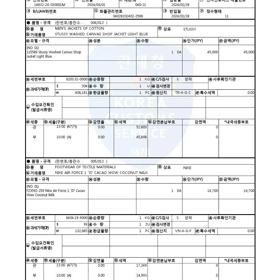 (새상품/당일배송)스투시 샵 캔버스 자켓 라이트블루 (M/L)사이즈