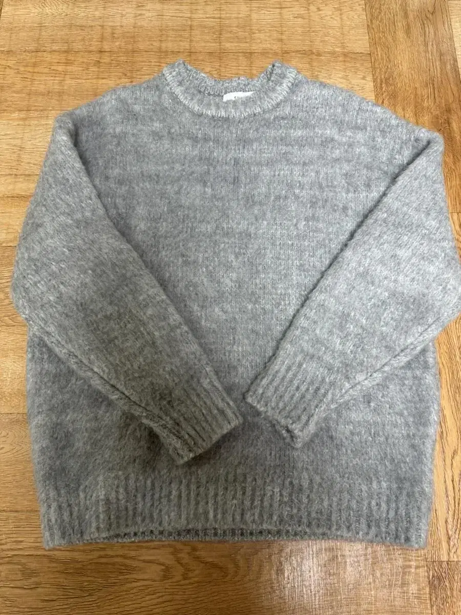 (good condition) (L) Suare wool tweed knit melange gray