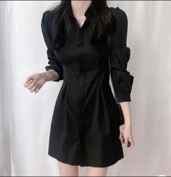 ABLEE SHIRT Long-sleeved puff slim mini flared ONEPIECE