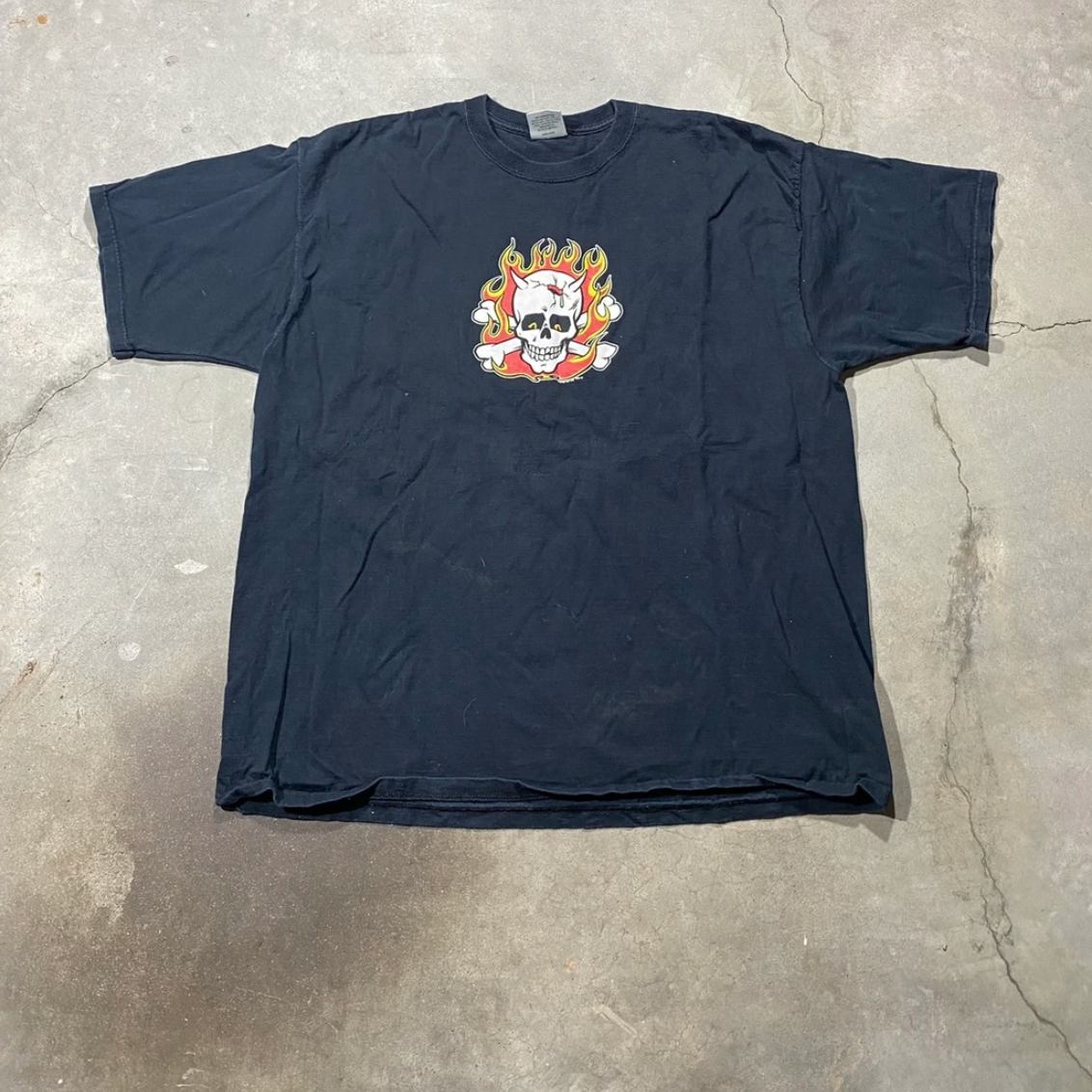 90s poster pop skull&flame t shirt (XXL)