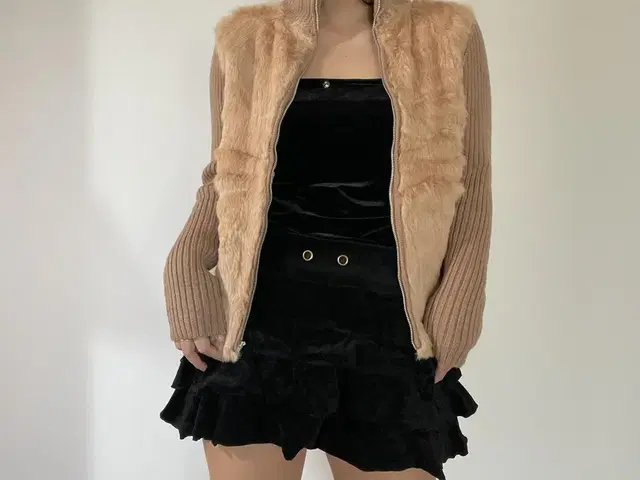 vintage fur knit zip-up