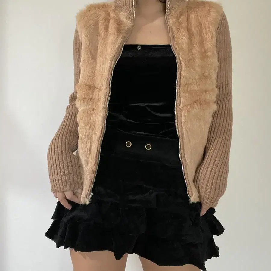 vintage fur knit zip-up