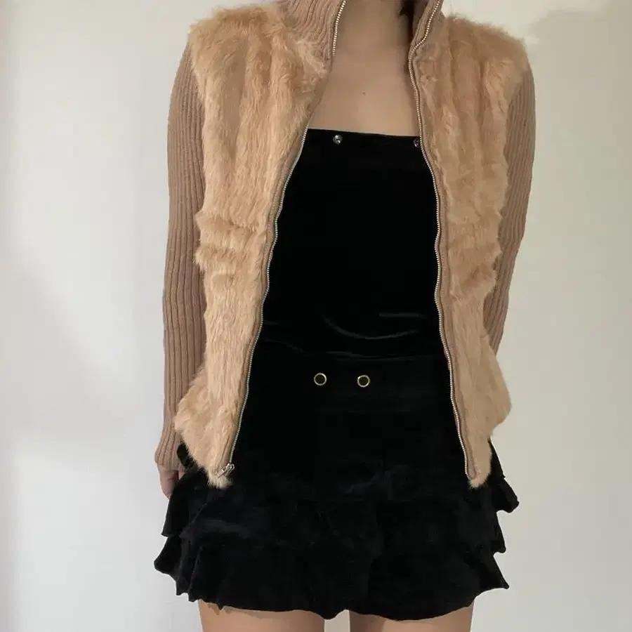 vintage fur knit zip-up