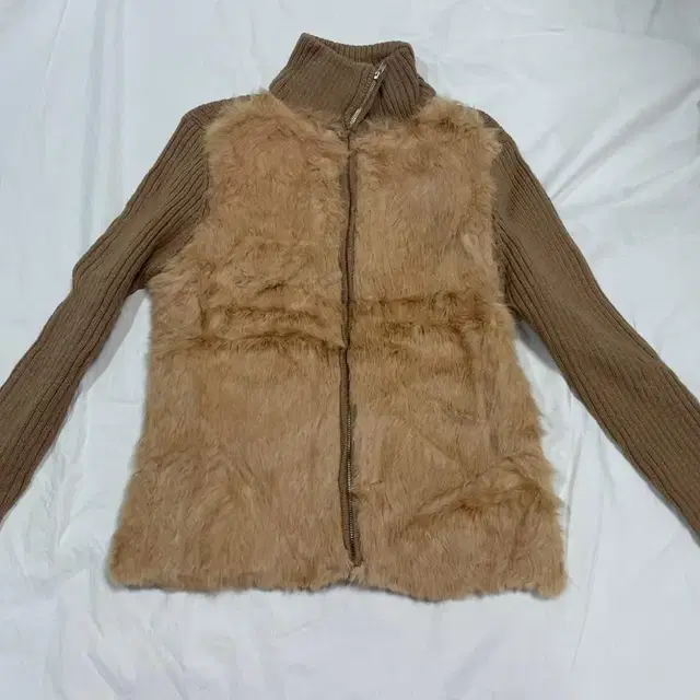 vintage fur knit zip-up