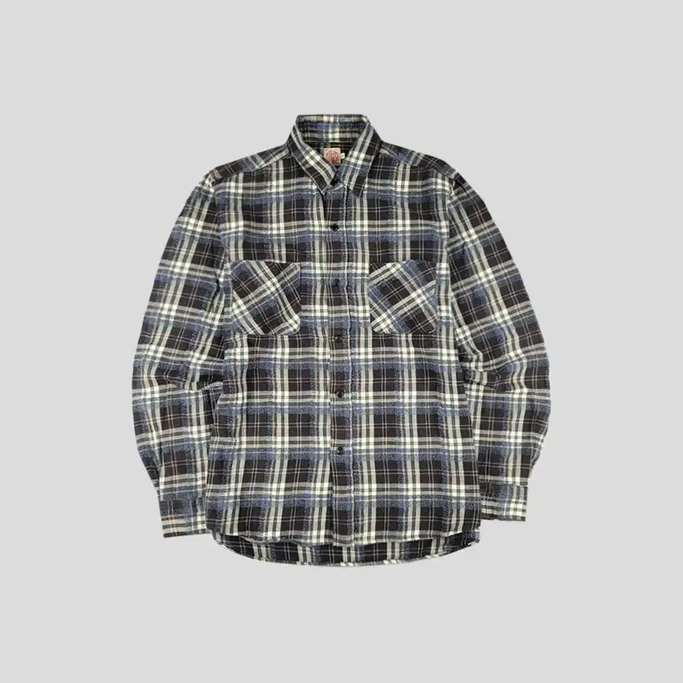 CHE-ST DESIGN Black Navy Tartan Check Two-Pocket Cotton Southern Shirt M